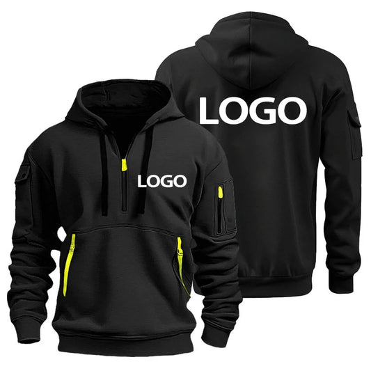 European New Men's Sports Zipper Arm Pocket Loose Casual Sweatshirt Customize Your Logo Dropped Shoulder Hooded Jacket Pullover